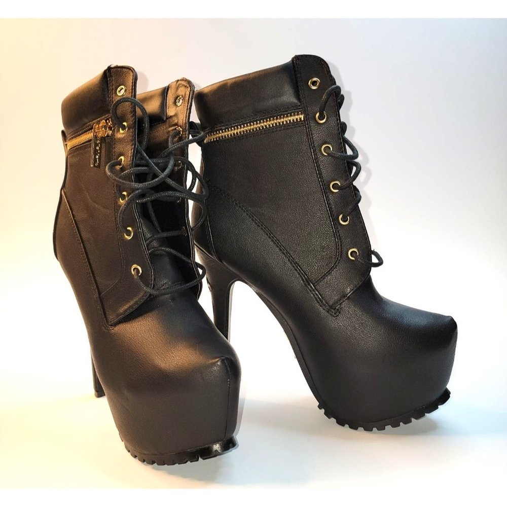 Bella Marie Black Booties  Blemished Heel On Left Boot which is shown in photos